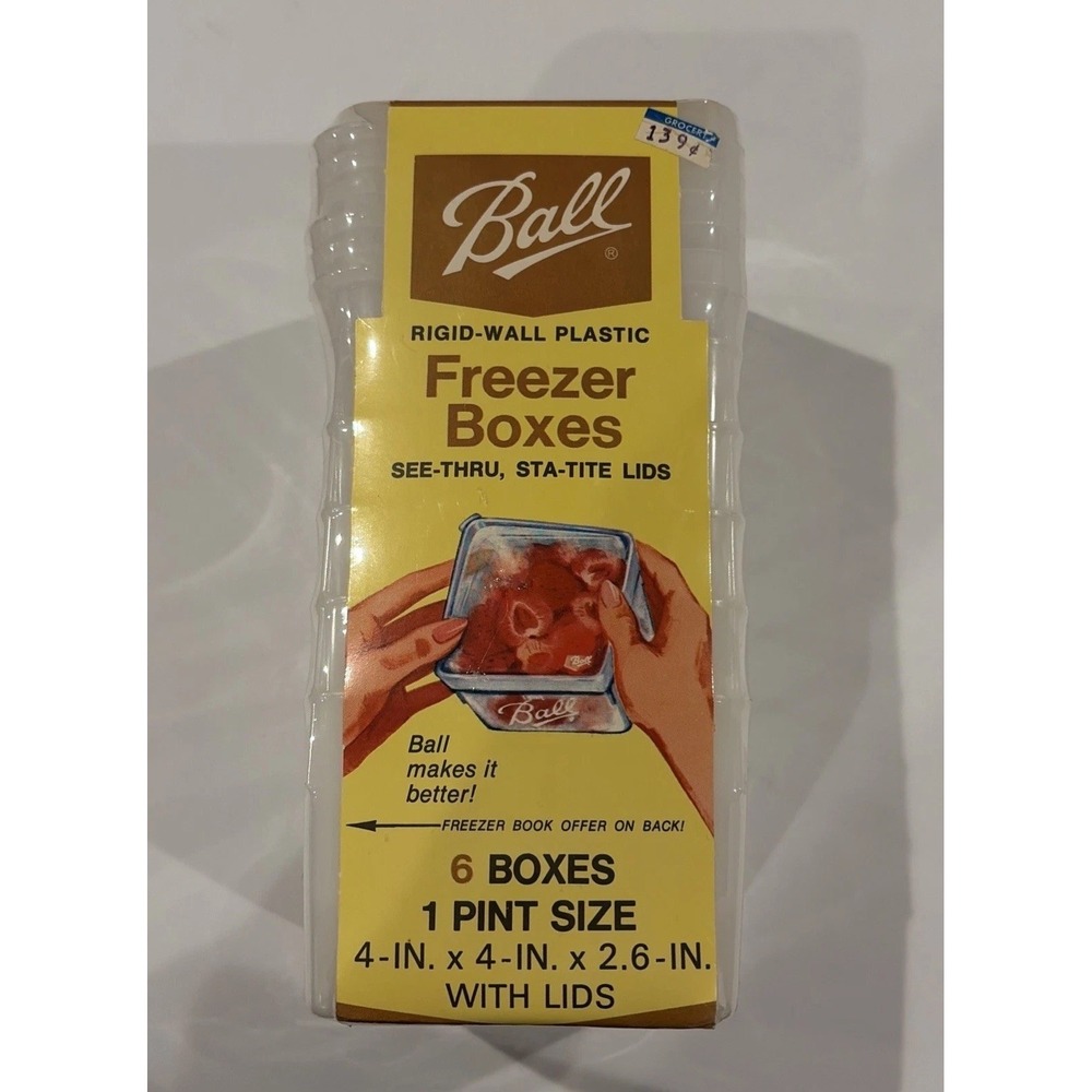 Vintage Ball Freezer Boxes 1 Pint Size with Lids Set Of 6, 1973 Sealed